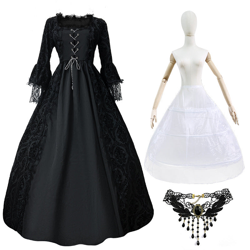 Women’s Vintage Gothic Renaissance Lace Court Dress Medieval Victorian Ball Gown