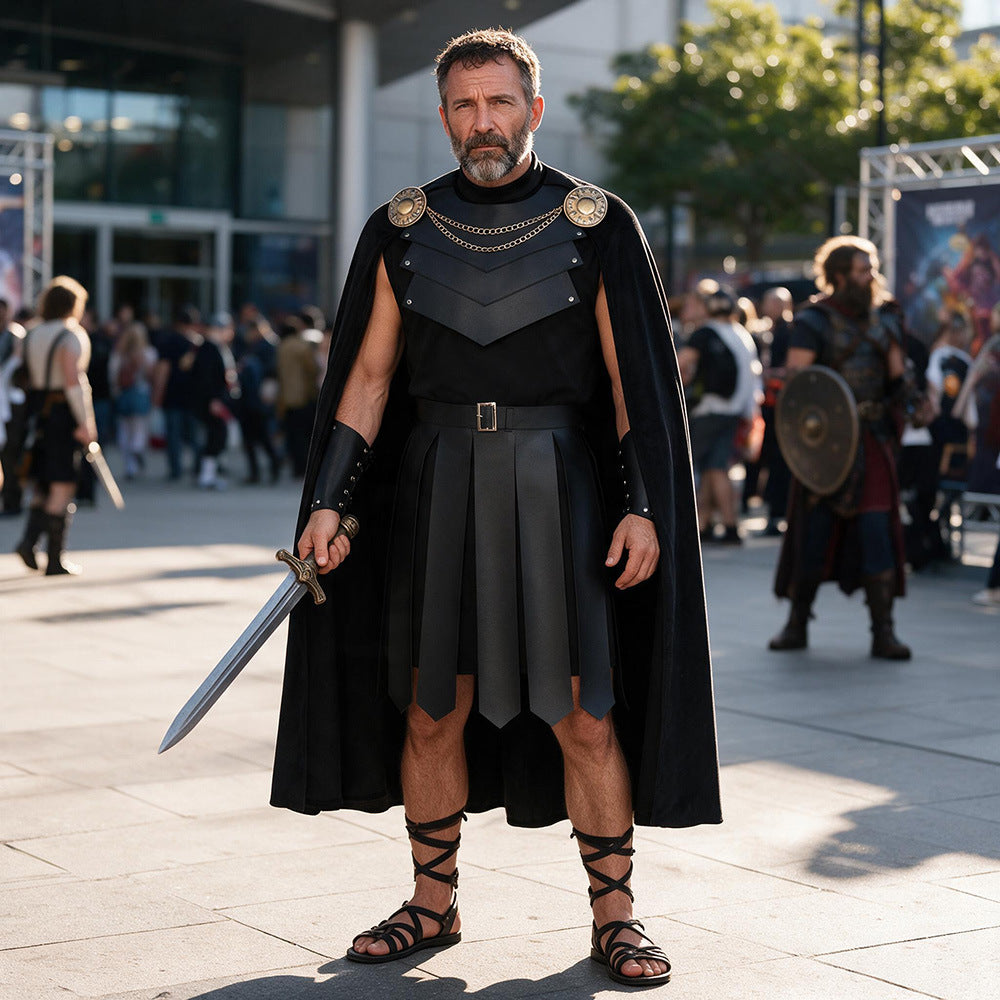 Men's Medieval Odyssey Black Knight Costume – Gothic Cape & Armour-Look Set