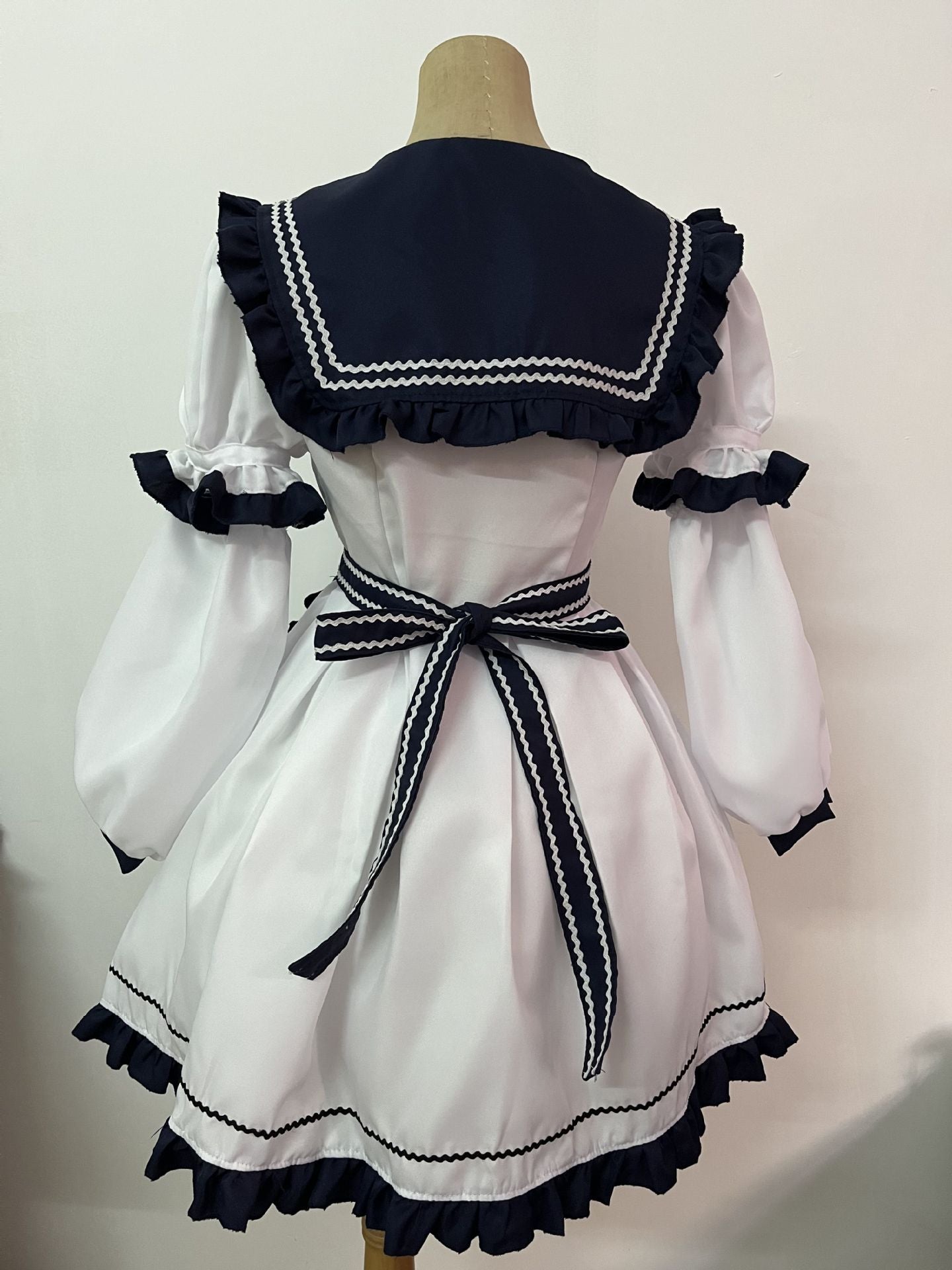 Japanese Little Navy Dress, Lolita Maid Dress JK Pleated Bow Cute Lolita Dress