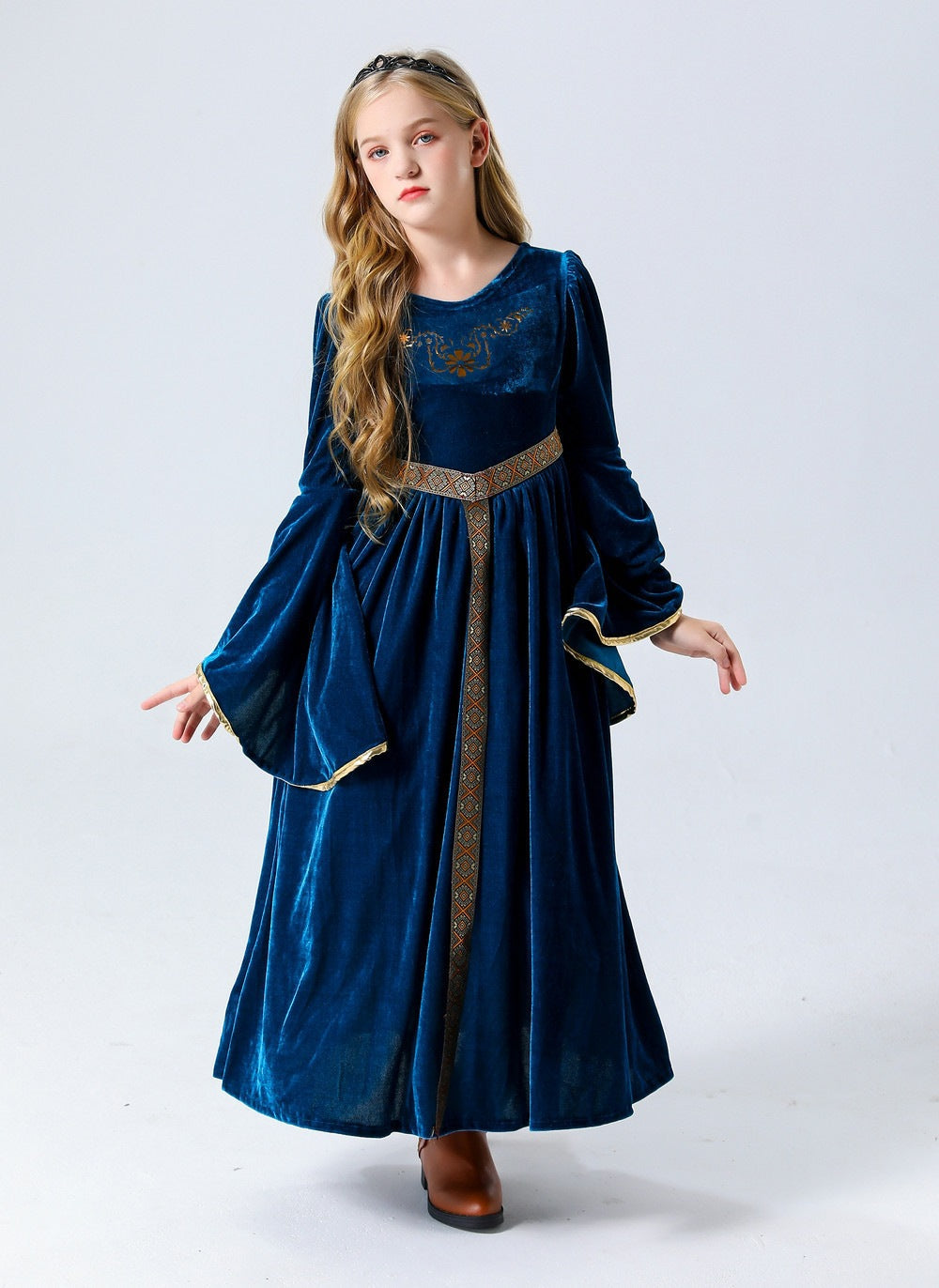 Girls' Medieval Renaissance Princess Dress – Velvet-Look Costume