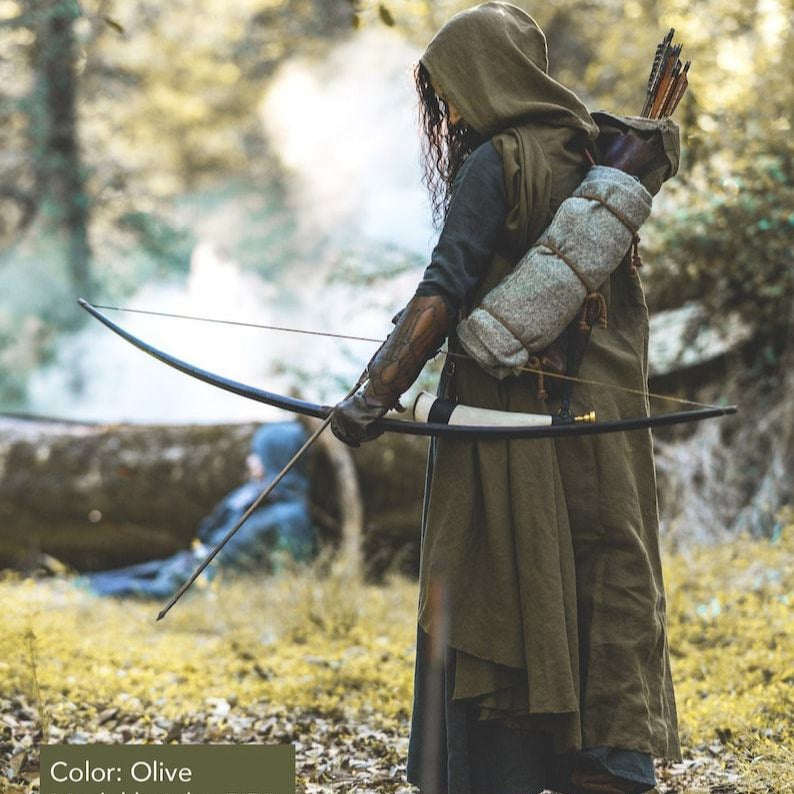 Medieval Linen Hooded Cloak Ranger Cape Viking Renaissance LARP Costume