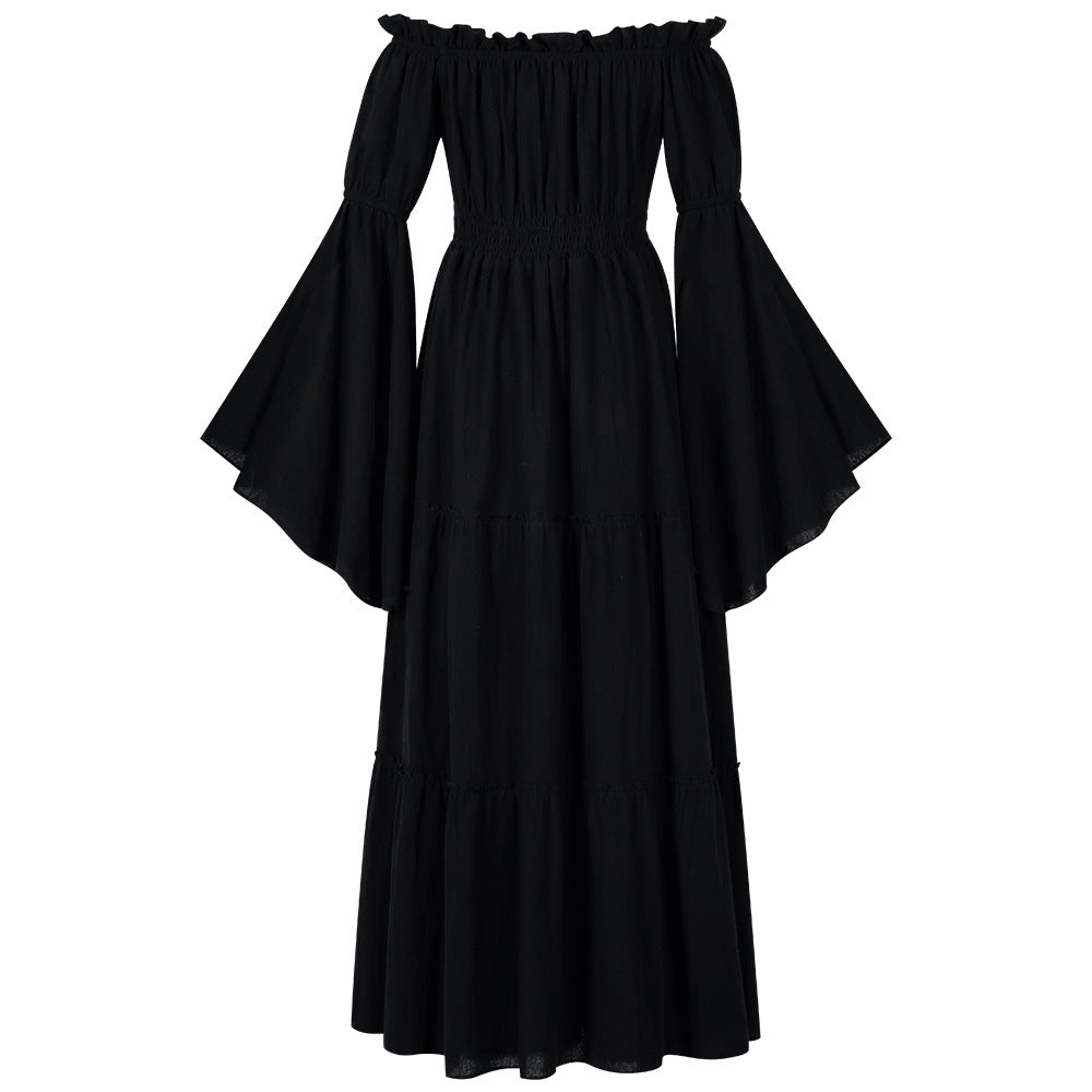 Women's Renaissance Off-Shoulder Bell Sleeve Dress – Medieval Peasant Costume