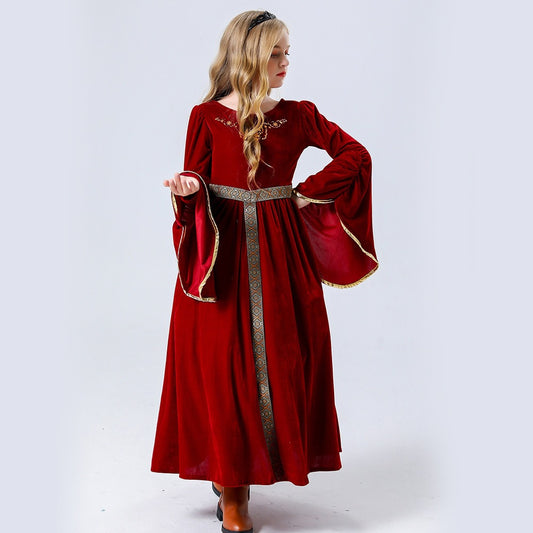 Girls' Medieval Renaissance Princess Dress – Velvet-Look Costume