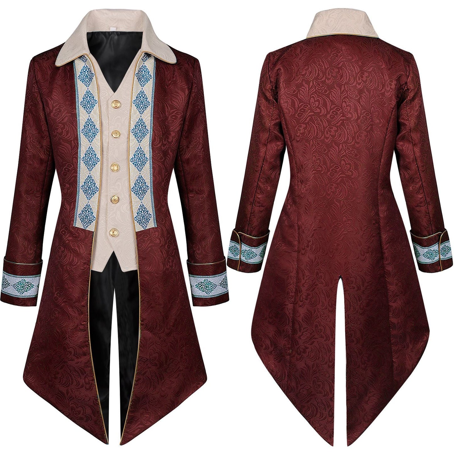 Men Vintage Steampunk Costume Tailcoat Jacket Gothic Victorian Retro Tuxedo Suit