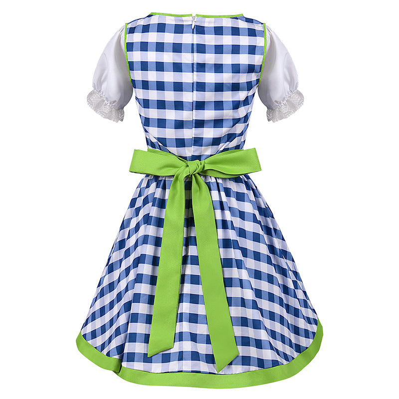 Womens Dirndl Dress Bavarian German Traditional Oktoberfest Beer Girls Costume Grid