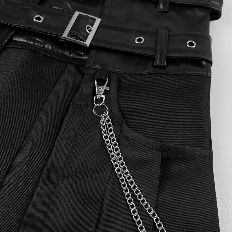 Dark Punk Rock Black Skirt Pants Unisex Gothic Streetwear Wide Leg Bottoms