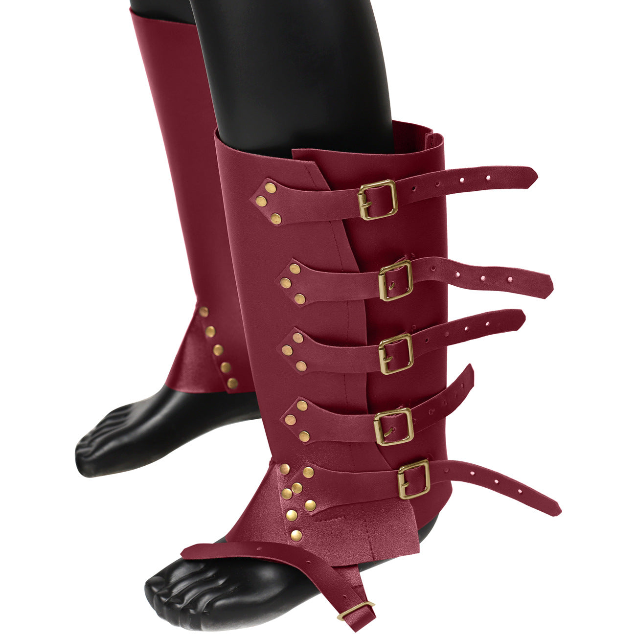 Medieval Renaissance Rider, PU, Leather Punk Shin Guards, Shoe Covers, Boots, Belt Buckle for Knights Crusader