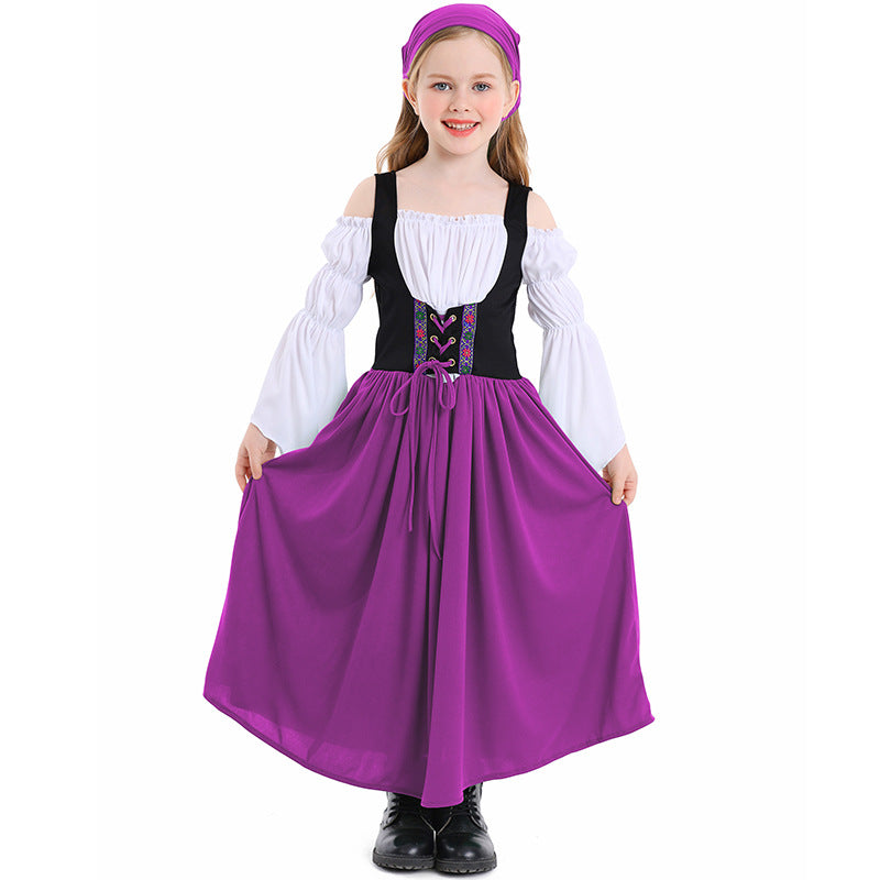 Girls Medieval Princess Dress Renaissance Cosplay Costume 4 Color Skirt