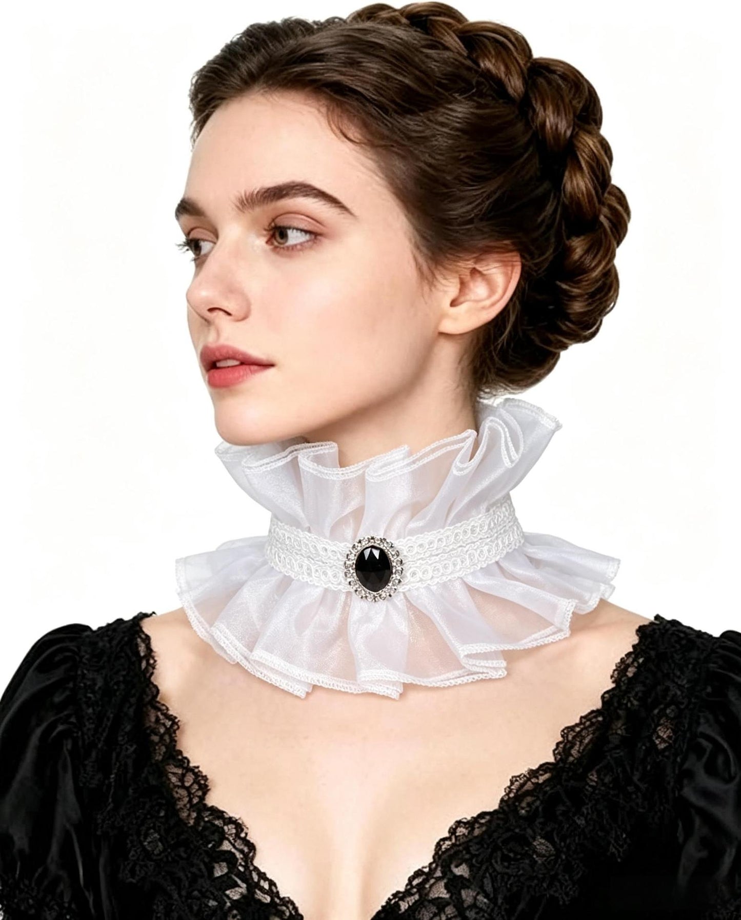Renaissance Lace Stand Up Collar Gothic Vampire Gem Choker Victorian Neckpiece