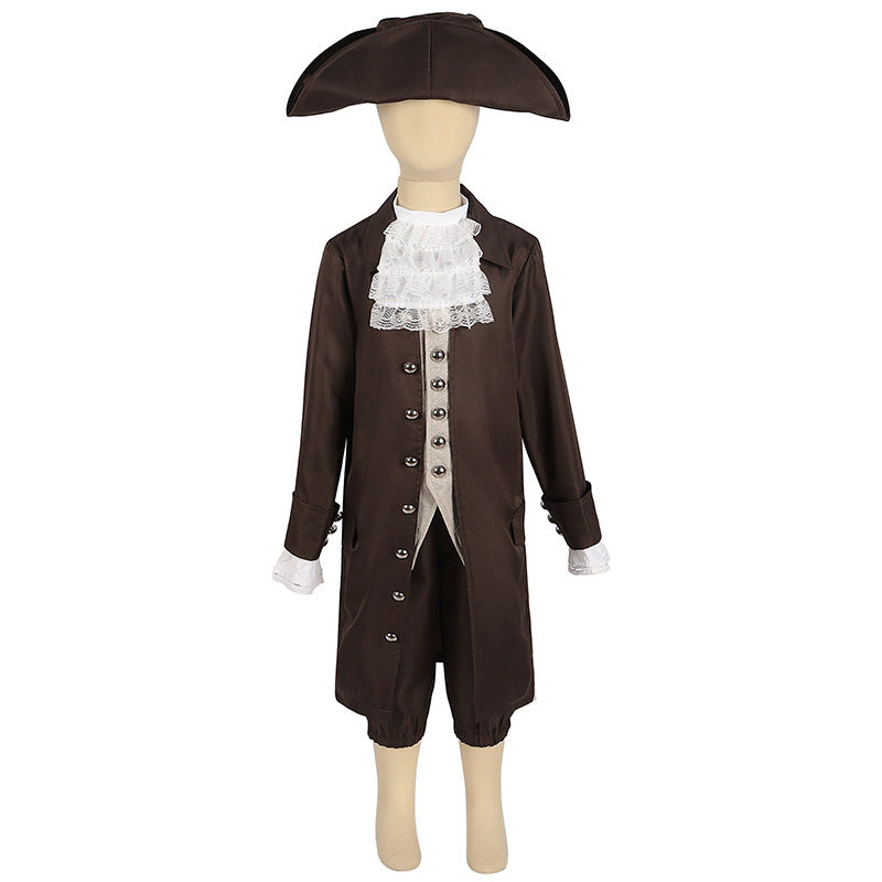 Boy Kids Children's Pirate Colonial Governor Costume Navigator Columbus Halloween Cosplay Outfit 5PCS Set