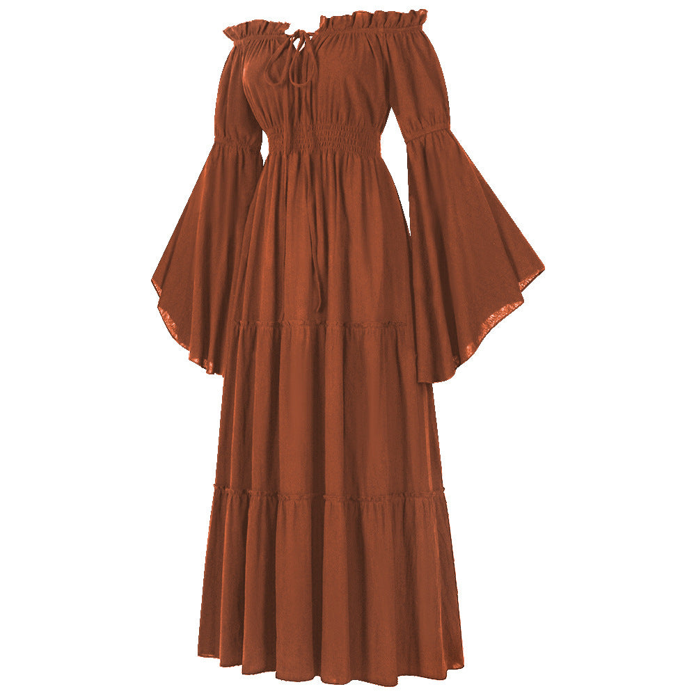 Women's Renaissance Off-Shoulder Bell Sleeve Dress – Medieval Peasant Costume