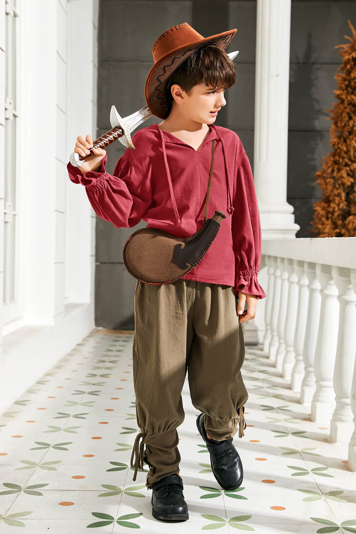Boys Medieval Pirate Shirt Renaissance Long Sleeve Cotton Costume Top