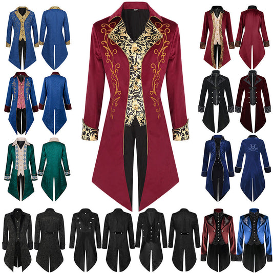 Men Vintage Steampunk Costume Tailcoat Jacket Gothic Victorian Retro Tuxedo Suit