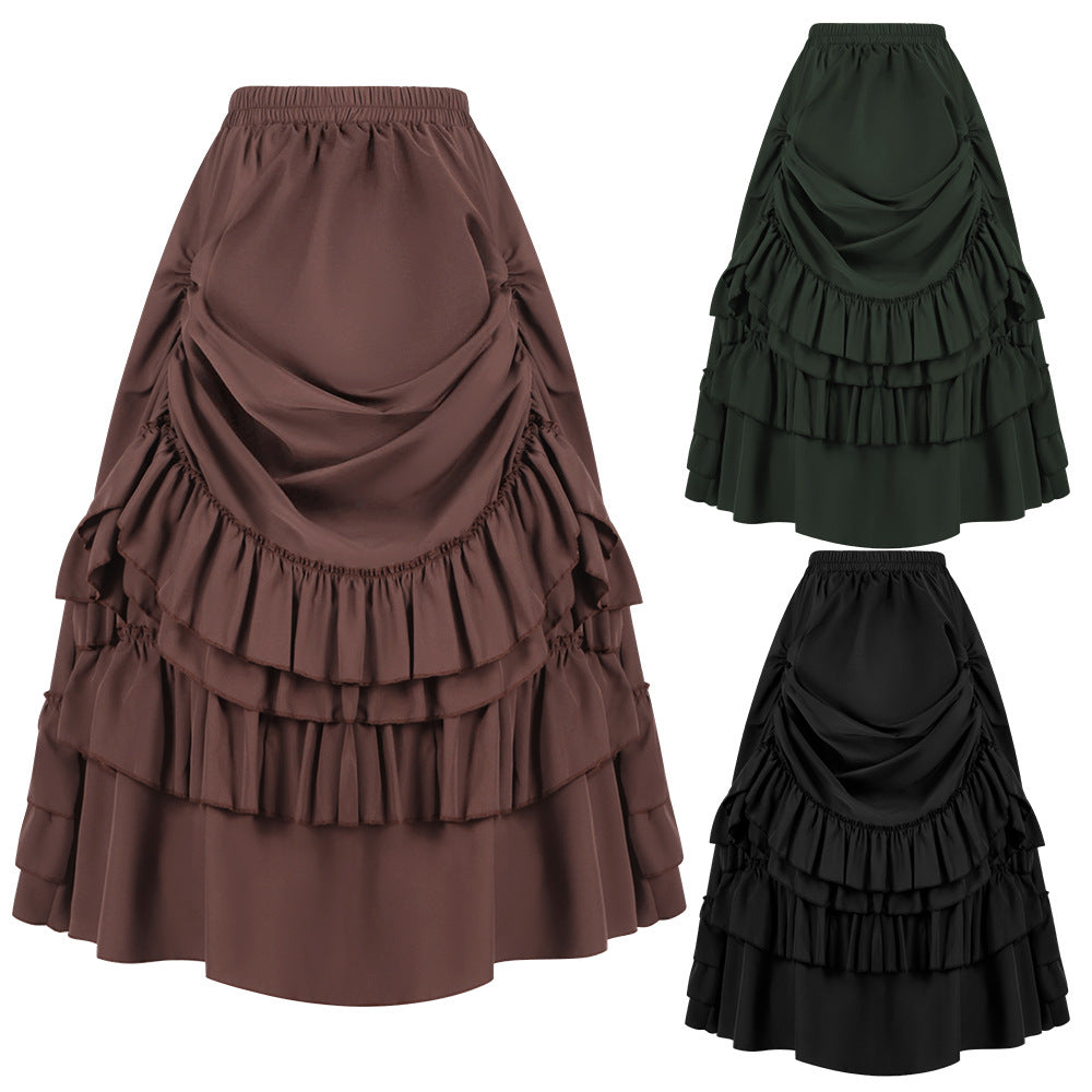 Womens Victorian Gothic Layered Skirt Renaissance Cosplay Party Costume