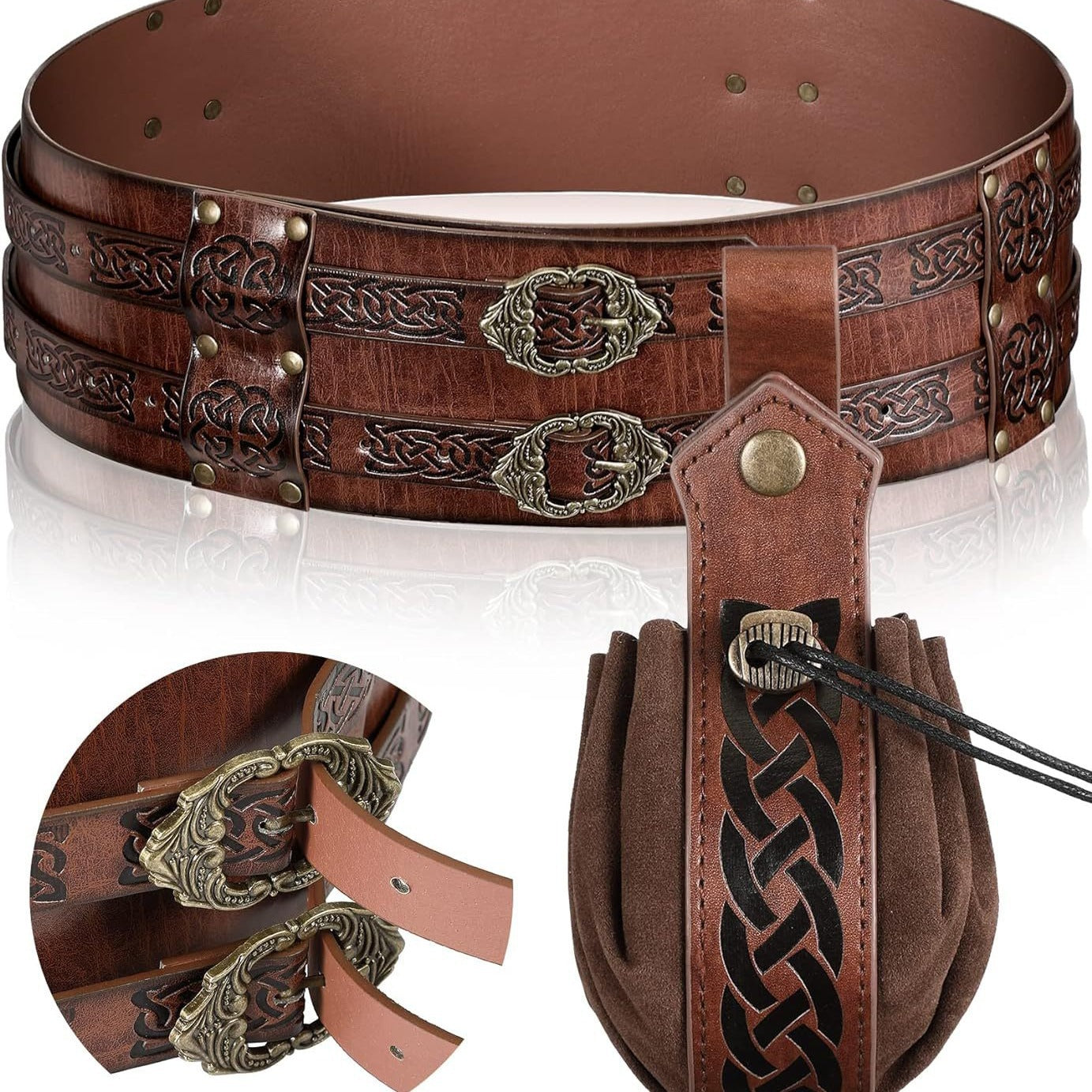 Medieval Viking Wide Belt Faux Leather Celtic Waist Belt LARP Cosplay Costume