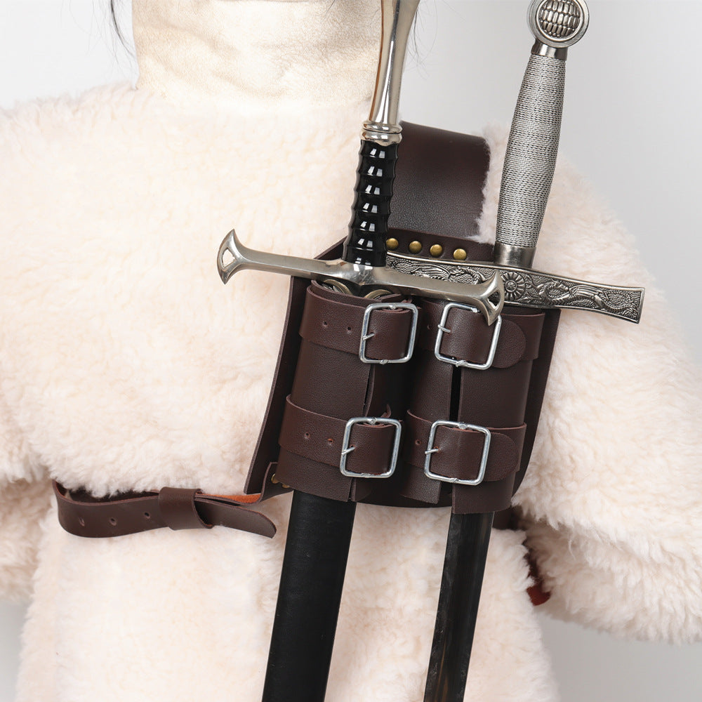 Medieval Double Sword Scabbard Harness PU Leather Knight LARP Back Holder