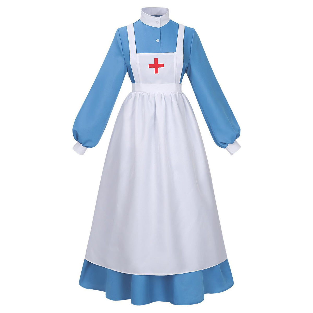 Women's Victorian Nurse Costume Dress – Blue & White Historical Outfit