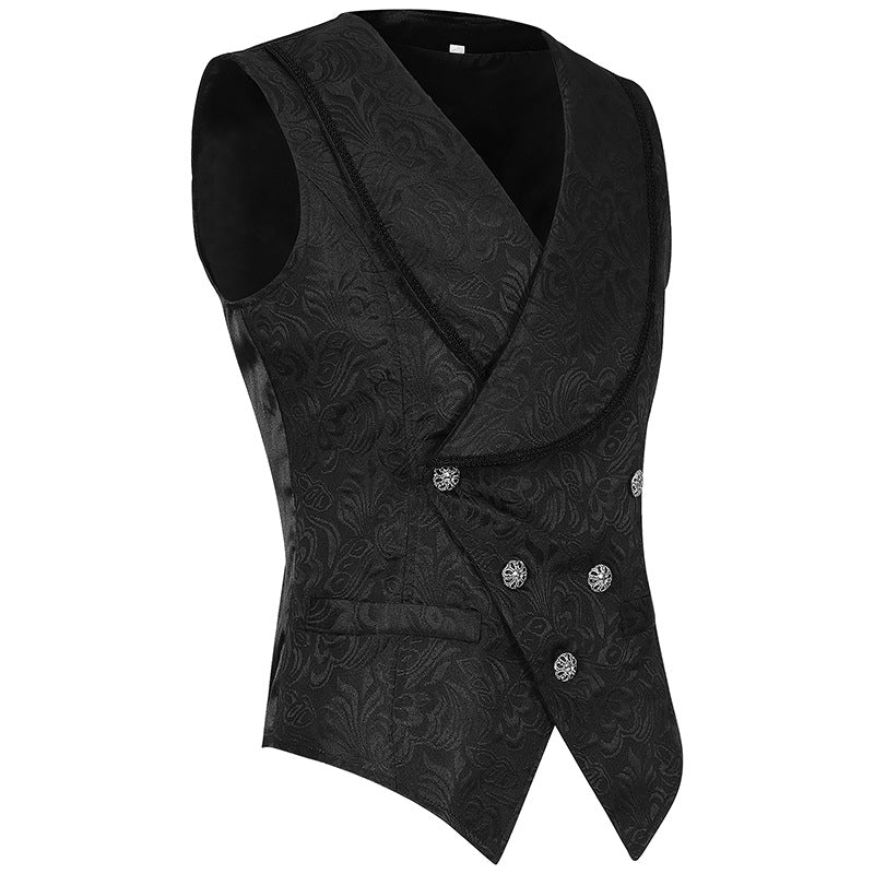 Men's Pleated Shirt Steampunk Victoria Top British-style Gentleman Vintage Jacquard Vest Waistcoat