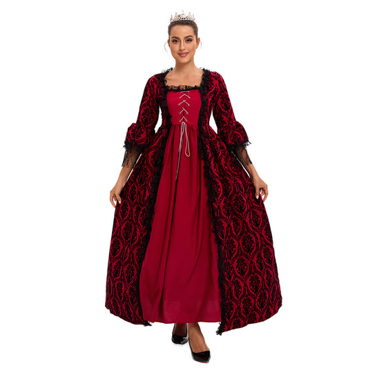 Women’s Vintage Gothic Renaissance Lace Court Dress Medieval Victorian Ball Gown