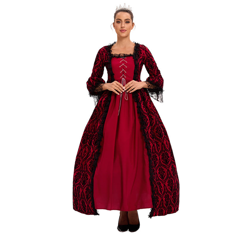 Women’s Vintage Gothic Renaissance Lace Court Dress Medieval Victorian Ball Gown