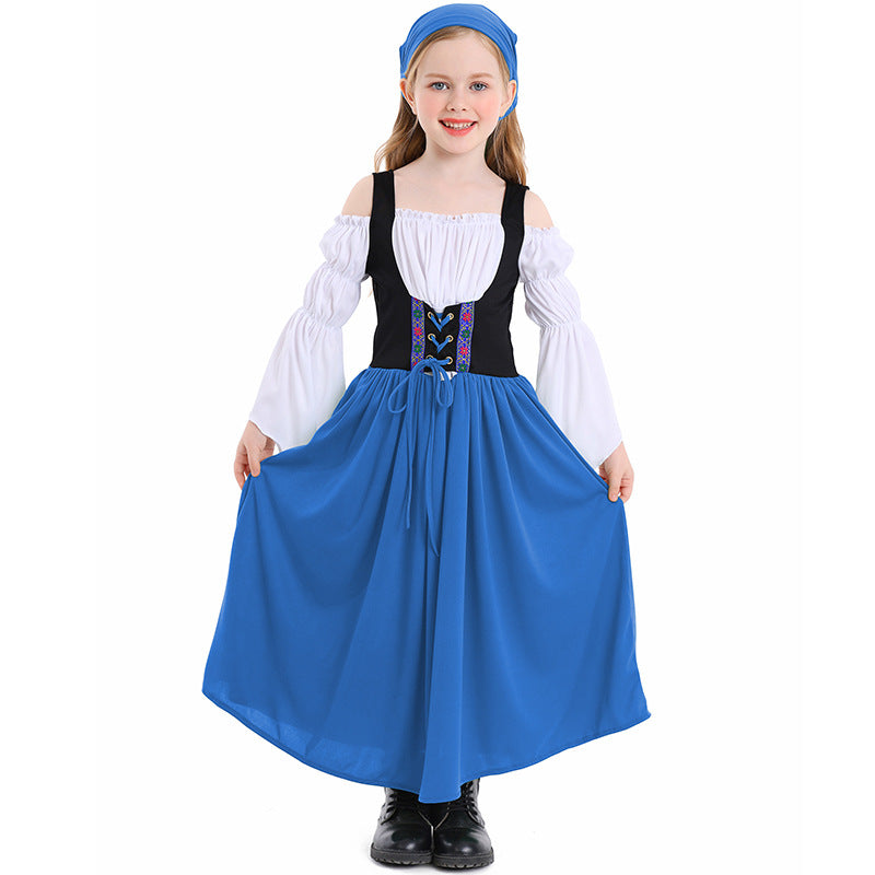 Girls Medieval Princess Dress Renaissance Cosplay Costume 4 Color Skirt