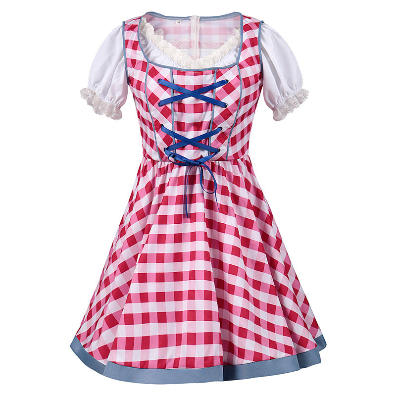 Womens Dirndl Dress Bavarian German Traditional Oktoberfest Beer Girls Costume Grid