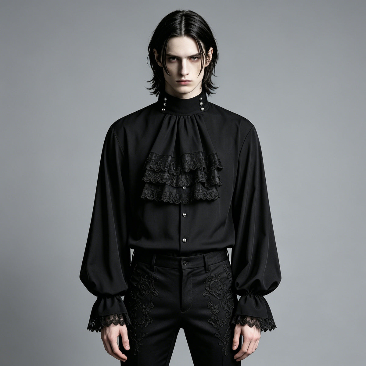 Men's Gothic Victorian Vampire Costume – Ruffle Shirt & Jacquard Pants