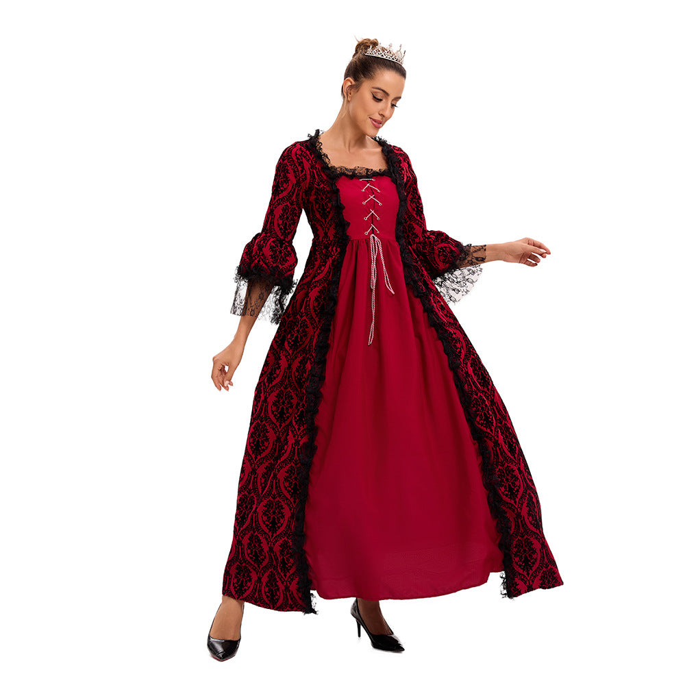 Women’s Vintage Gothic Renaissance Lace Court Dress Medieval Victorian Ball Gown