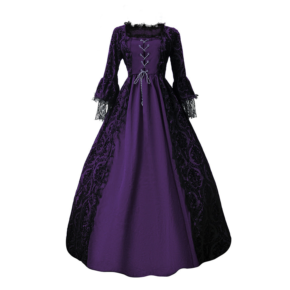 Women’s Vintage Gothic Renaissance Lace Court Dress Medieval Victorian Ball Gown