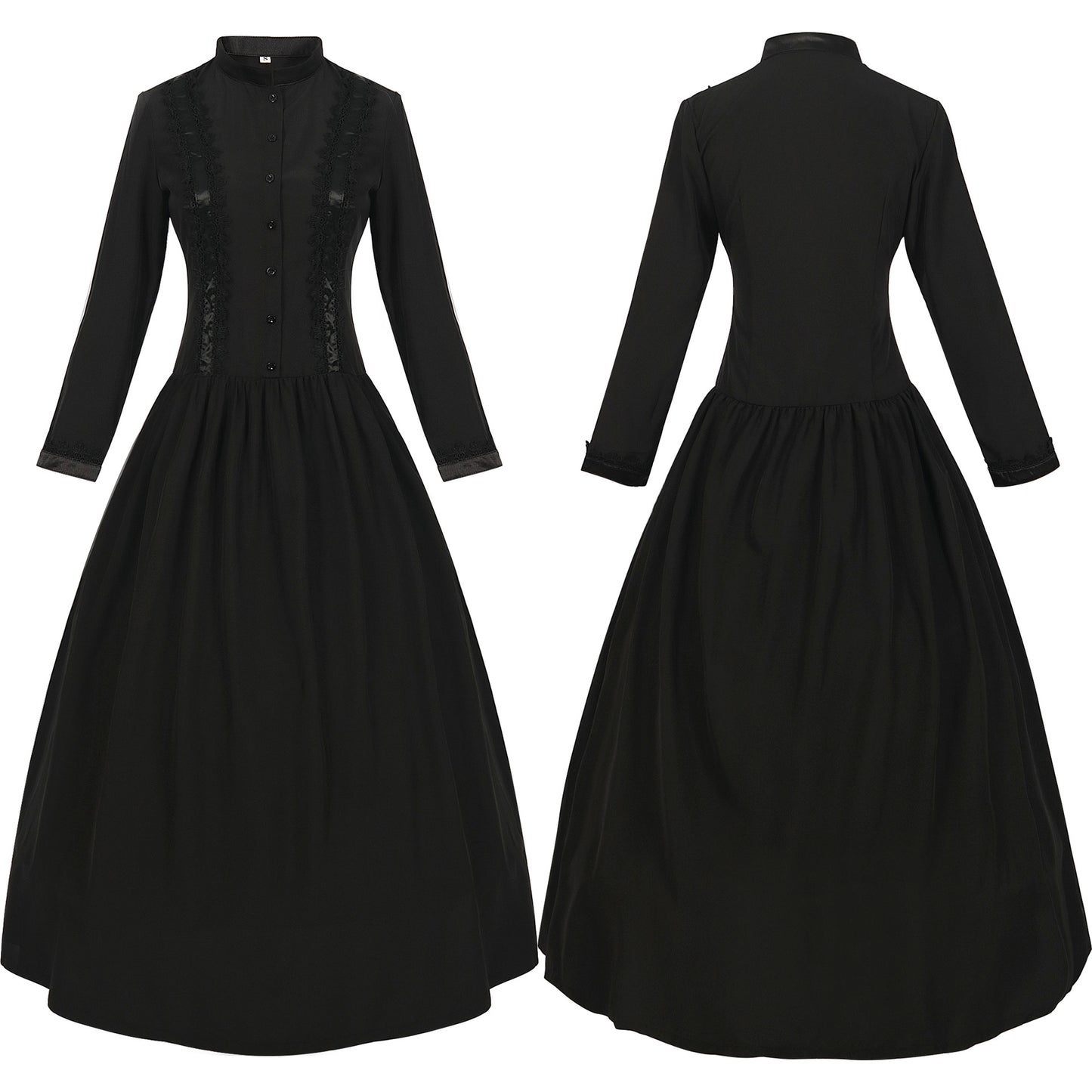 Halloween Medieval Costume Women's High-Collar Grand Ruffle Hem Retro Long Dress