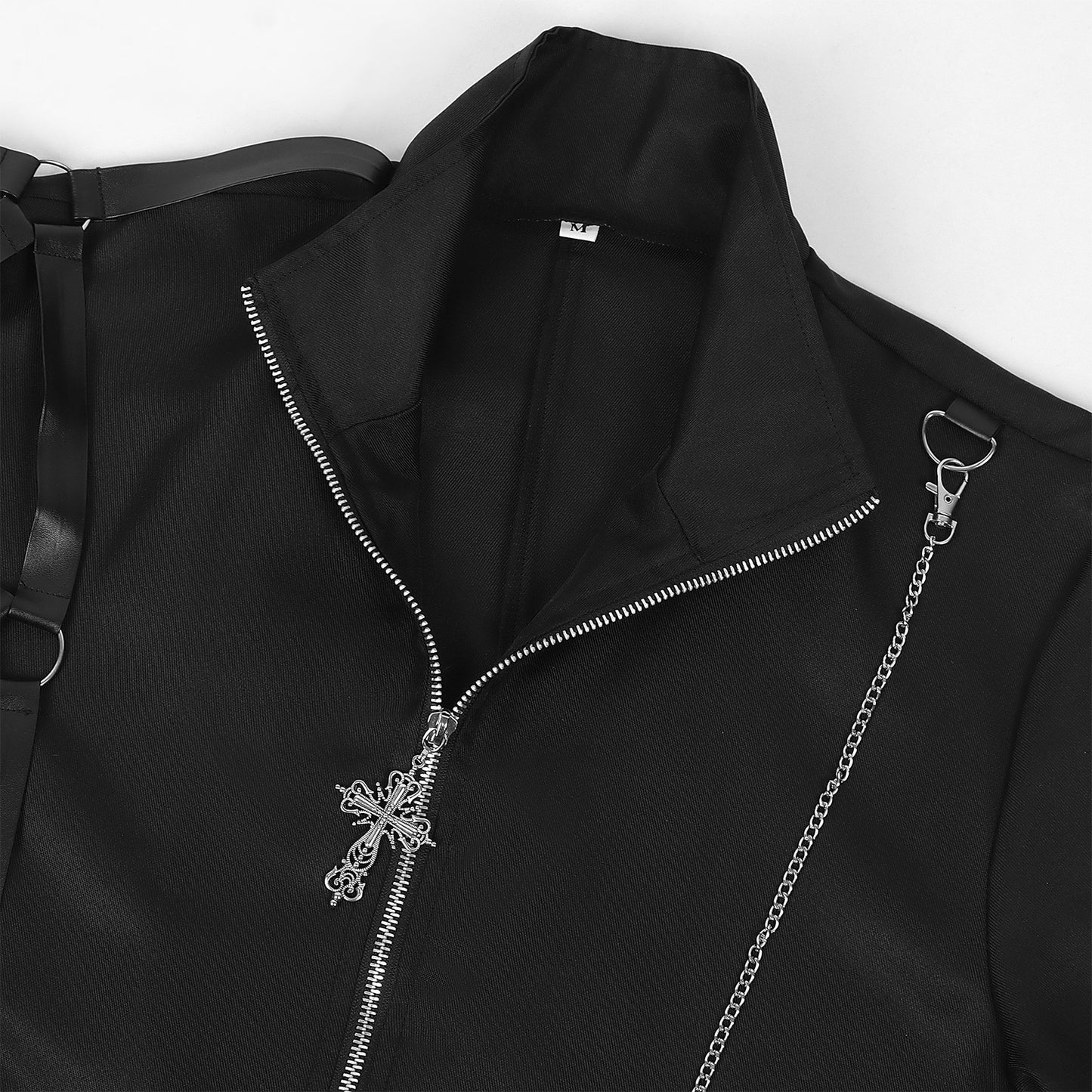 Men’s Gothic Punk Chain Long Coat Steampunk Asymmetric Jacket Medieval Cosplay Top