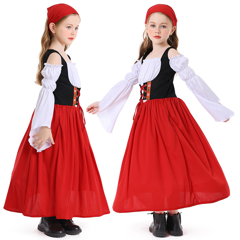 Girls Medieval Princess Dress Renaissance Cosplay Costume 4 Color Skirt