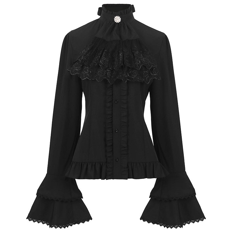 Detachable Collar, Fitted with Back Lacing, Ruffled Women's Victorian Era Vintage Blouse