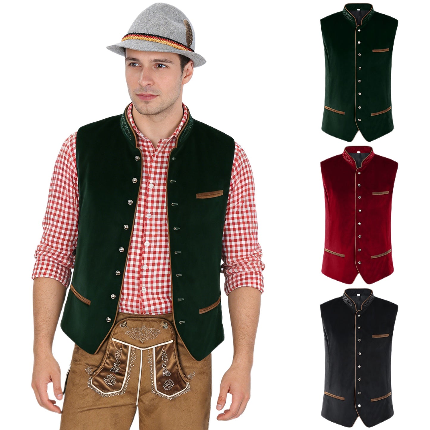 Mens Vintage Velvet Vest Metal Button Tavern Waiter Oktoberfest Waistcoat