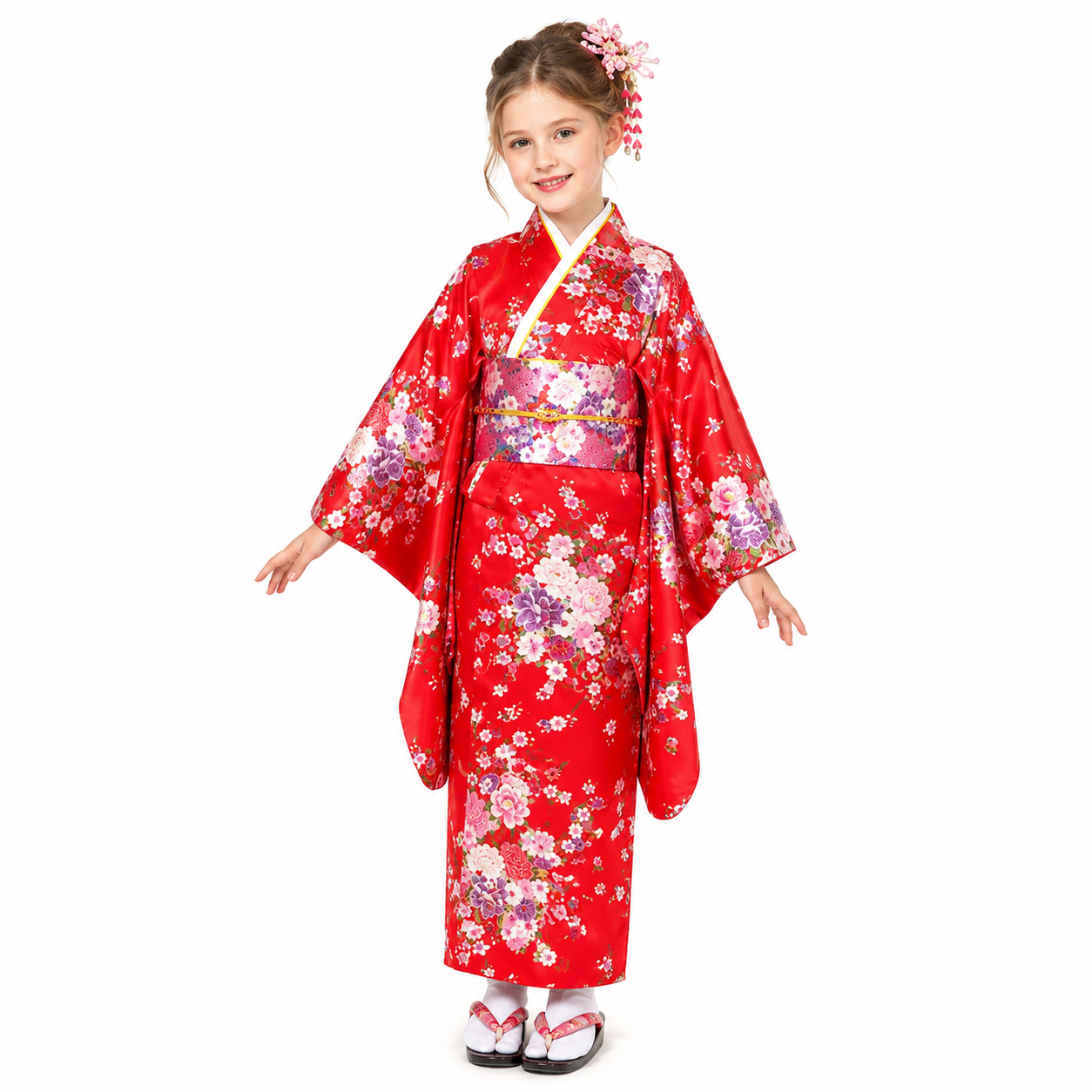 Girls Japanese Traditional Dress Kimono Robe Halloween Costume Book Week Suit