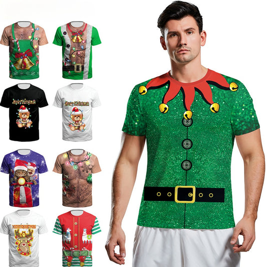 Men Women Santa Ugly Christmas T Shirt 3D Print Graphic Short Sleeve Xmas Tee