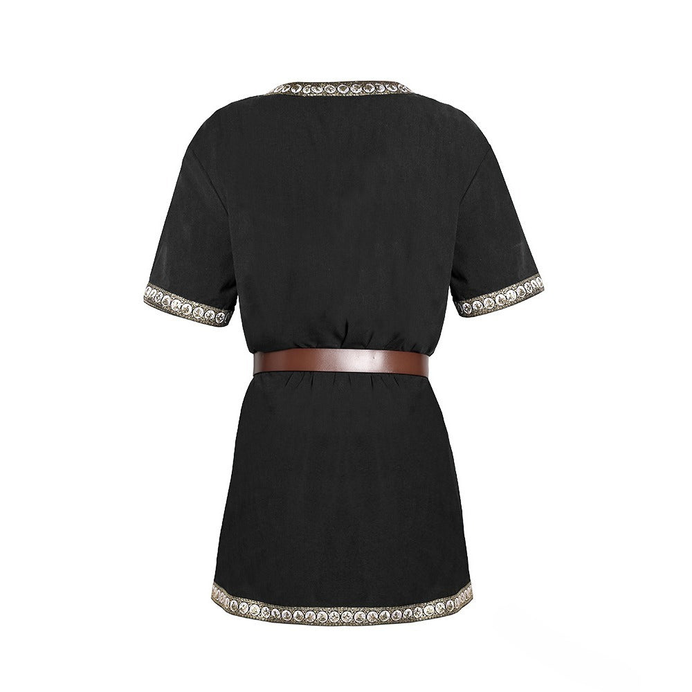 Kids Medieval Viking Tunic Shirt Renaissance Costume Top Retro V-Neck Outfit