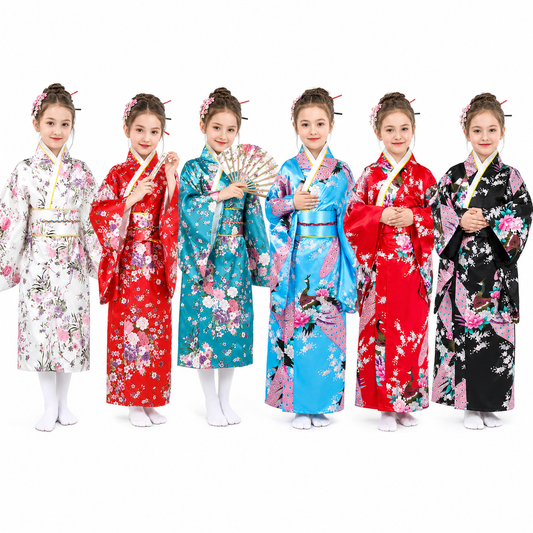 Girls Japanese Traditional Dress Kimono Robe Halloween Costume Book Week Suit