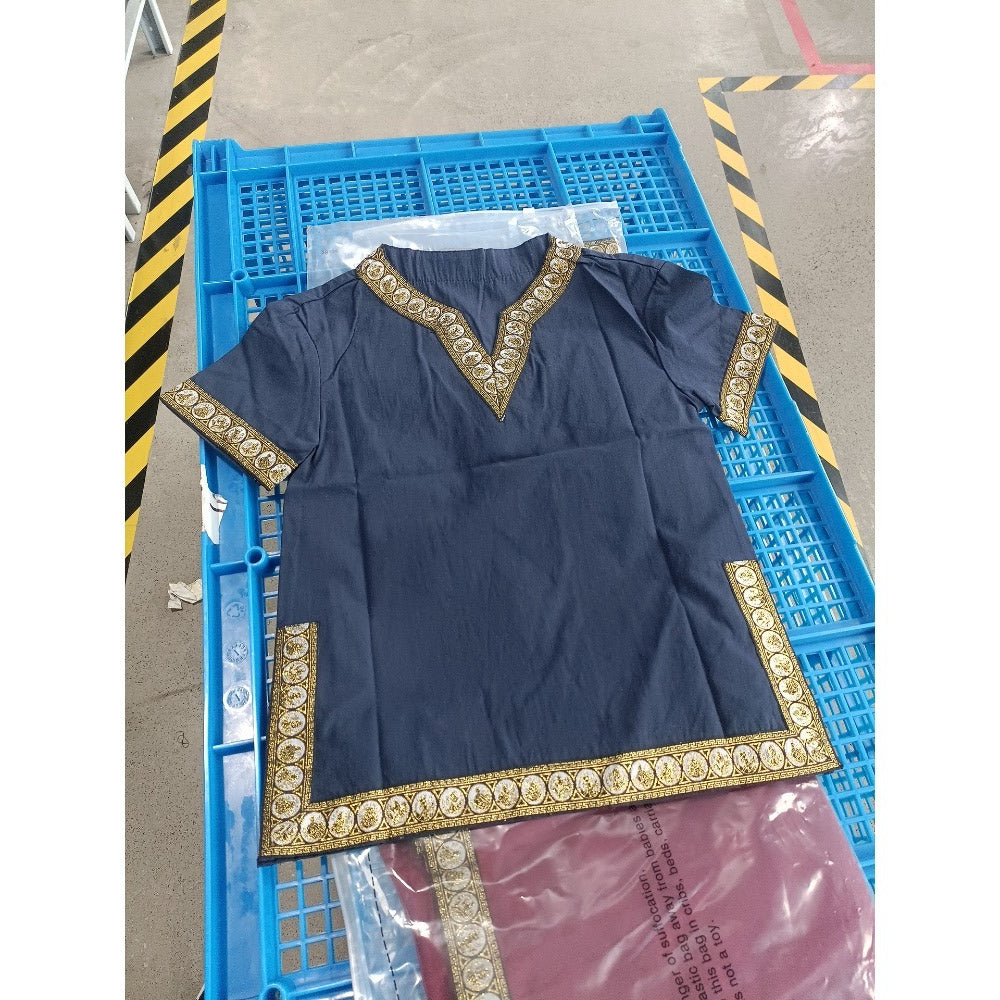 Kids Medieval Viking Tunic Shirt Renaissance Costume Top Retro V-Neck Outfit