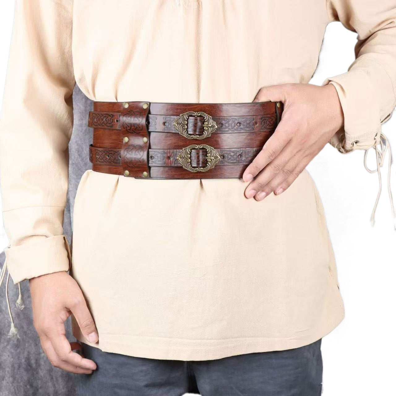 Viking Wide Belt Medieval Faux Leather Armor Knight Corset Sashes LARP Costume