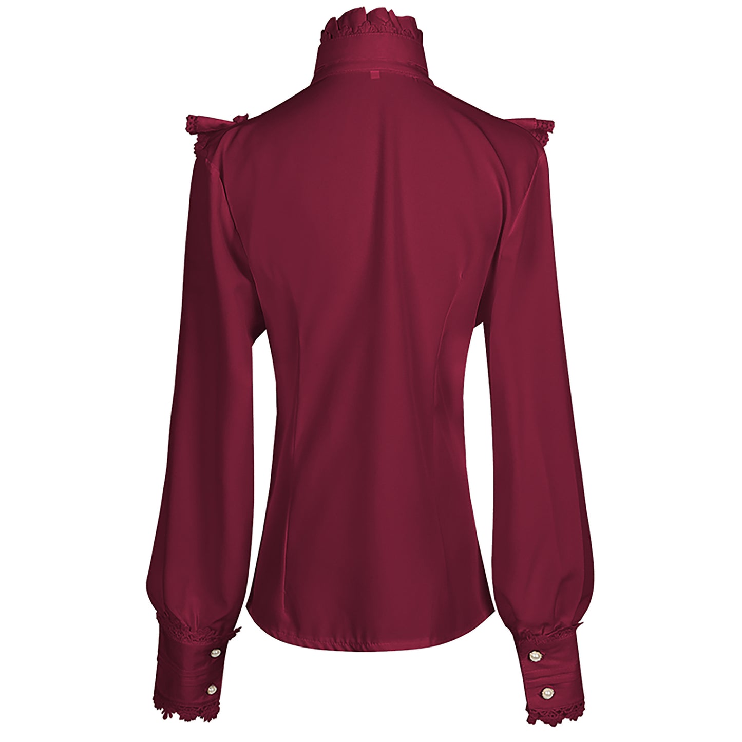 Victorian Era Shirt Women's Gothic Shirt Vintage Long Sleeve Lotus Pleated Top Black/White/Wine Red