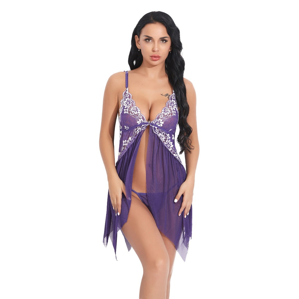 Elegance Meets Seduction: Popular Lace Translucent Gauze Slip Dress Sexy Lingerie