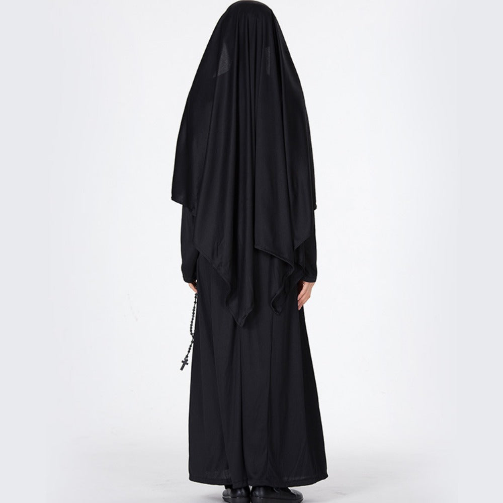 Nun Cosplay Dress Arabic Black Robe Masquerade Halloween Costume Set