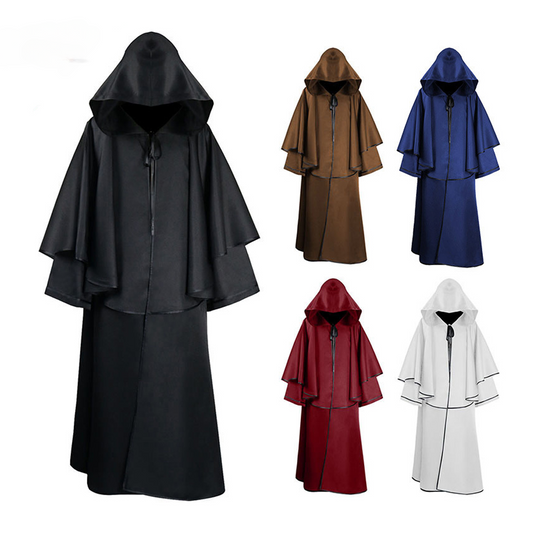 Hooded Cloak Halloween Robe Monk Robe Cape Long Sleeve Wizard Sorcerer Reaper Cloak