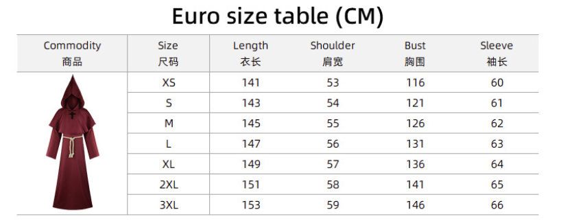 Men Medieval Friar Hooded Robe Monk Cross Necklace Renaissance Halloween Costume