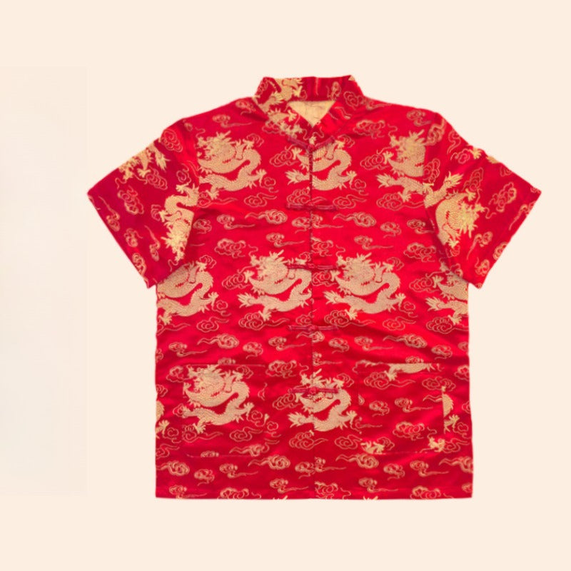 Chinese Traditional Red Tang Suit Top Mens Kung Fu Wedding Banquet Shirt