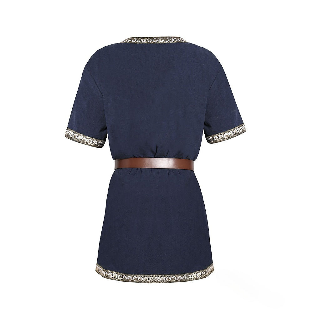 Kids Medieval Viking Tunic Shirt Renaissance Costume Top Retro V-Neck Outfit