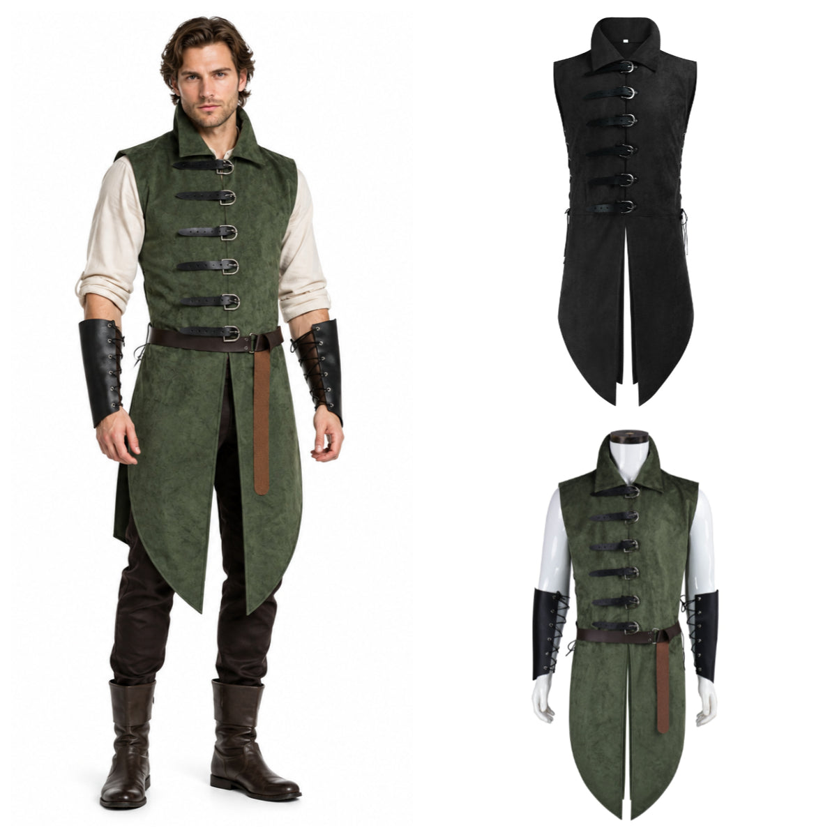 Men's Medieval Faux Suede Longline Vest – Elf Ranger LARP Costume
