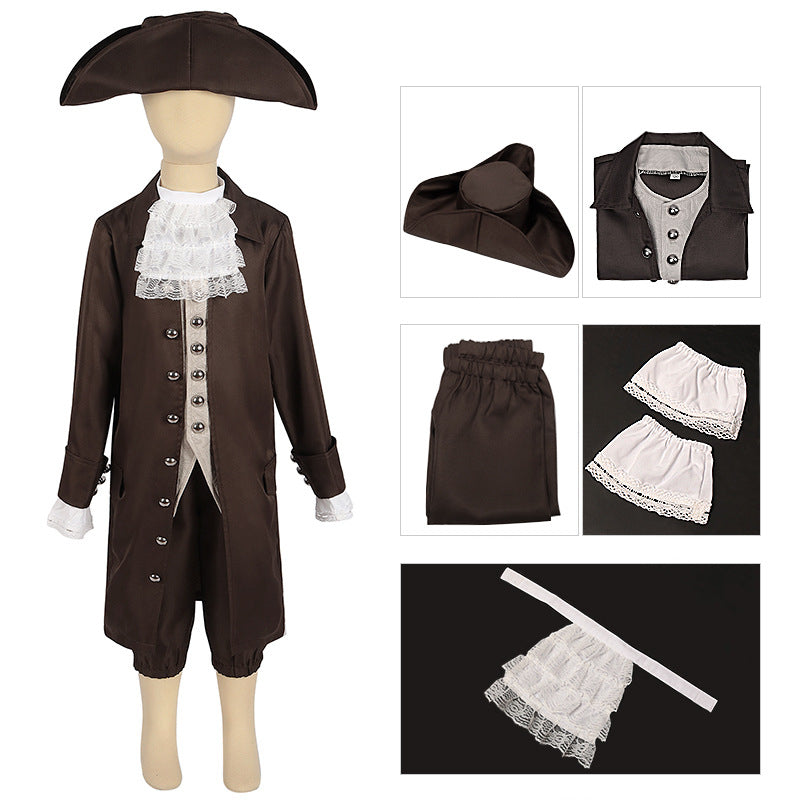 Boy Kids Children's Pirate Colonial Governor Costume Navigator Columbus Halloween Cosplay Outfit 5PCS Set