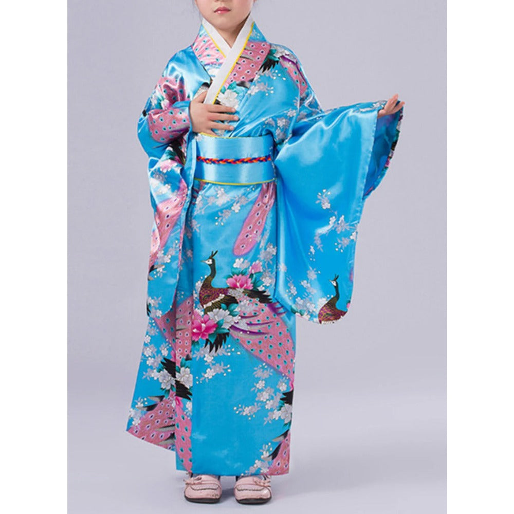 Girls Japanese Traditional Dress Kimono Robe Halloween Costume Book Week Suit